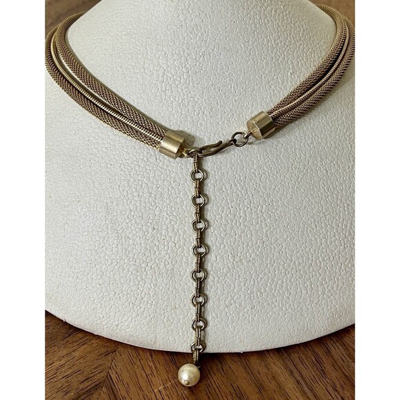 VTG Regency Gold Tone Faux Pearl Aurora Borealis Waterfall Mesh Necklace - Picture 5 of 9
